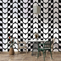 Retro floral pattern wallpaper with tulip silhouettes.
