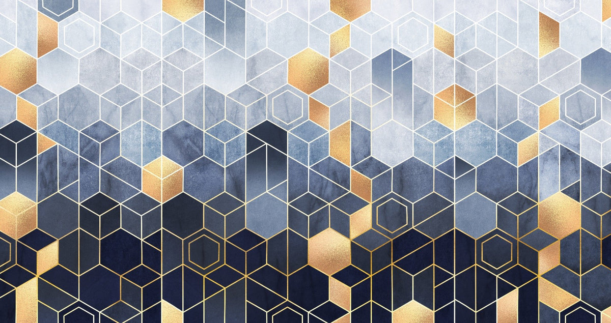 Hexagonal Ombre Gold Wallpaper Mural in your room — zoomed