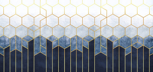 Blue & Gold Hexagonal Pattern Geometric wallpaper Murals