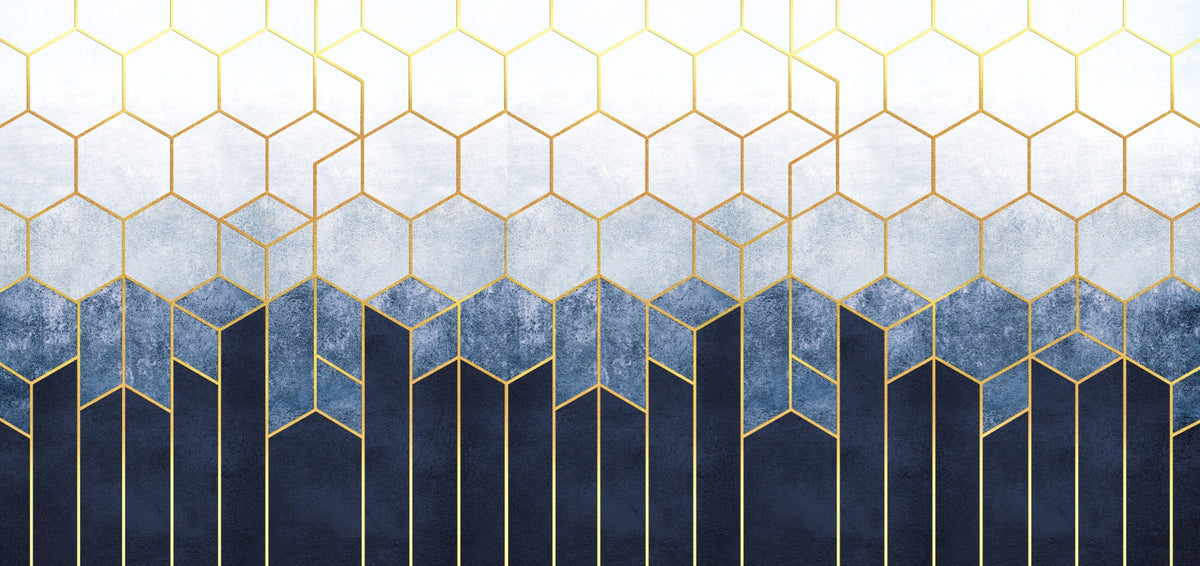 Blue & Gold Hexagonal Pattern Geometric wallpaper Murals in your room