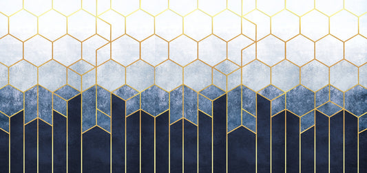 Blue & Gold Hexagonal Pattern Geometric wallpaper Murals