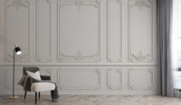 Georgian-inspired white molding wallpaper mural
