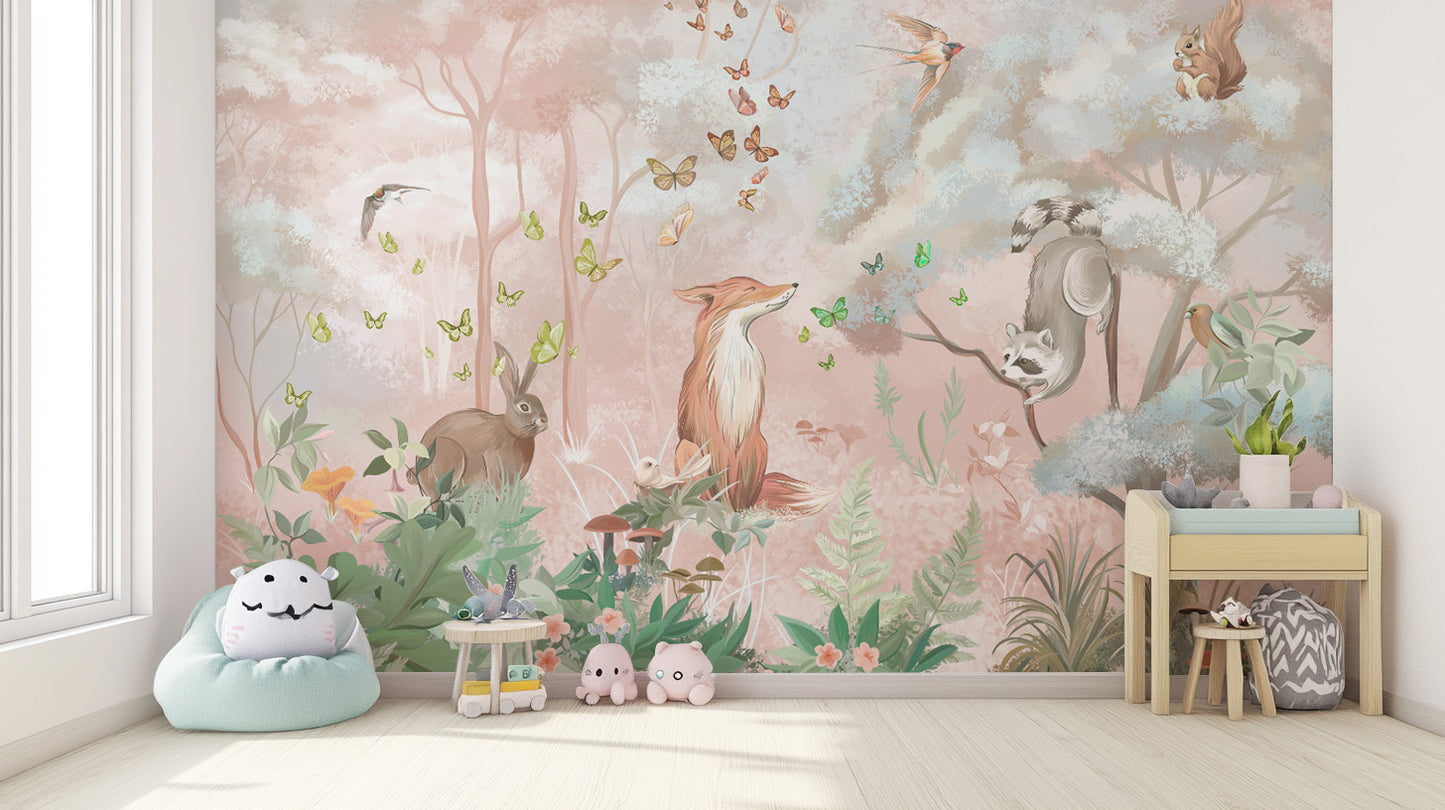 Forest Wildlife and Butterflies Wall Mural