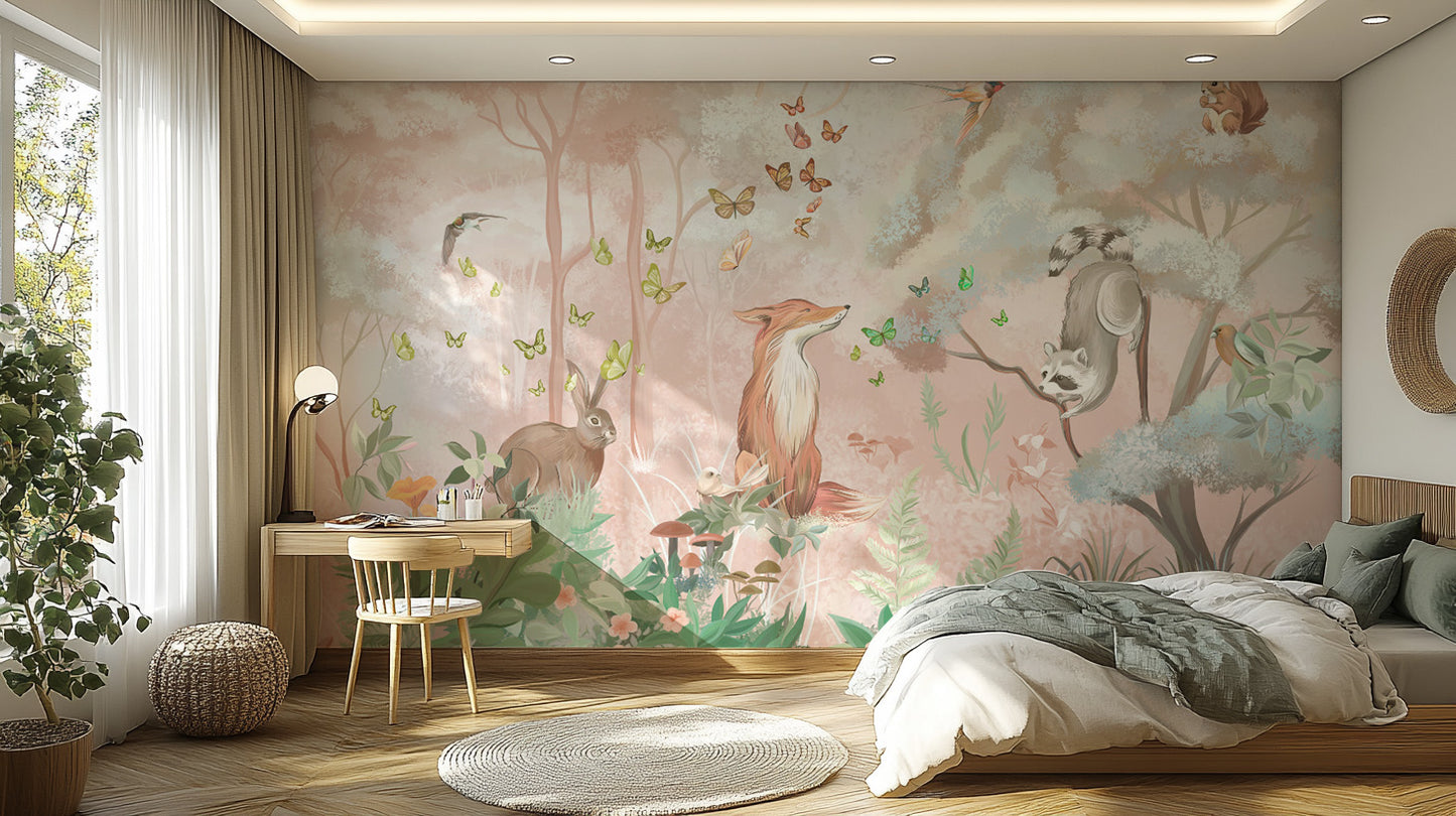 Forest Wildlife and Butterflies Wall Mural