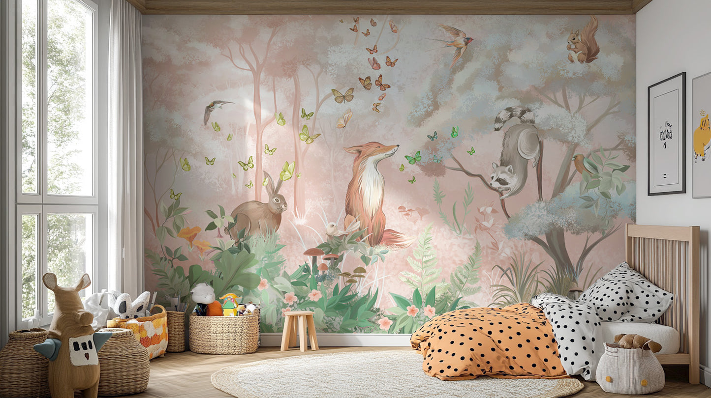 Forest Wildlife and Butterflies Wall Mural