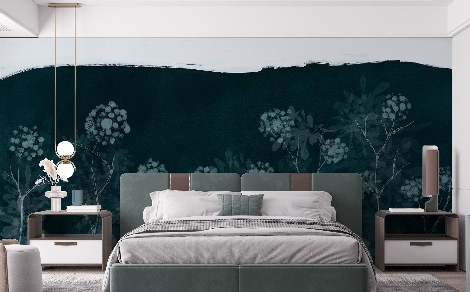 Moonlit garden wallpaper mural with floral elegance