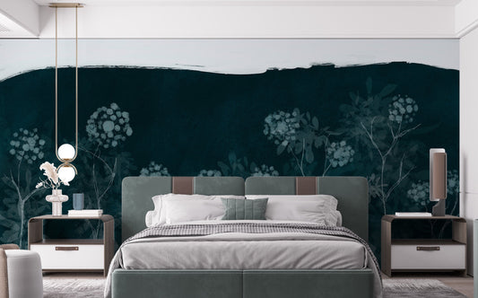 Moonlit garden wallpaper mural with floral elegance