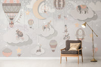 Decorative mural featuring a starry circus theme