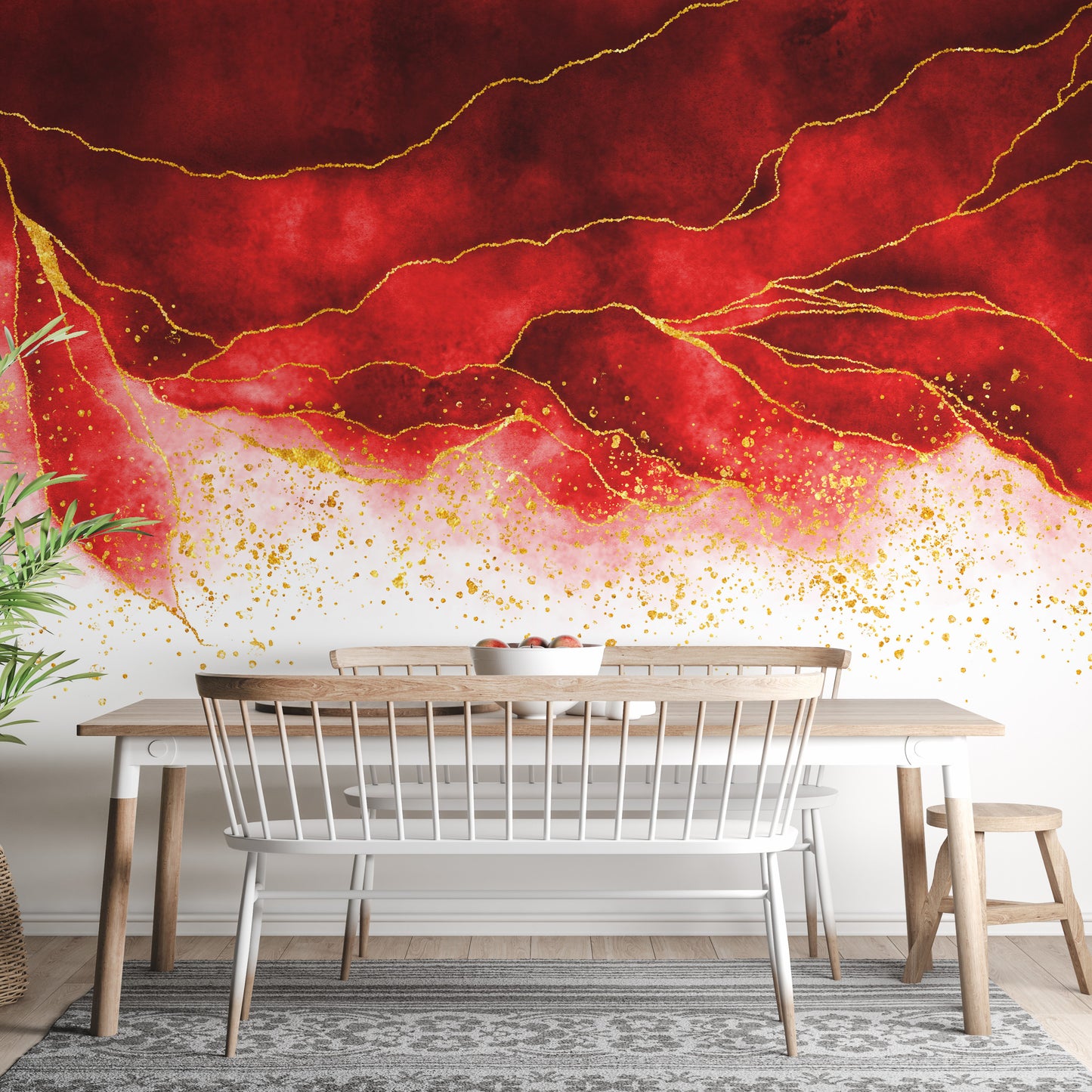 Watercolor Hanging Red Spilled & Brushed wallpaper mural close-up showing the pattern detail and texture