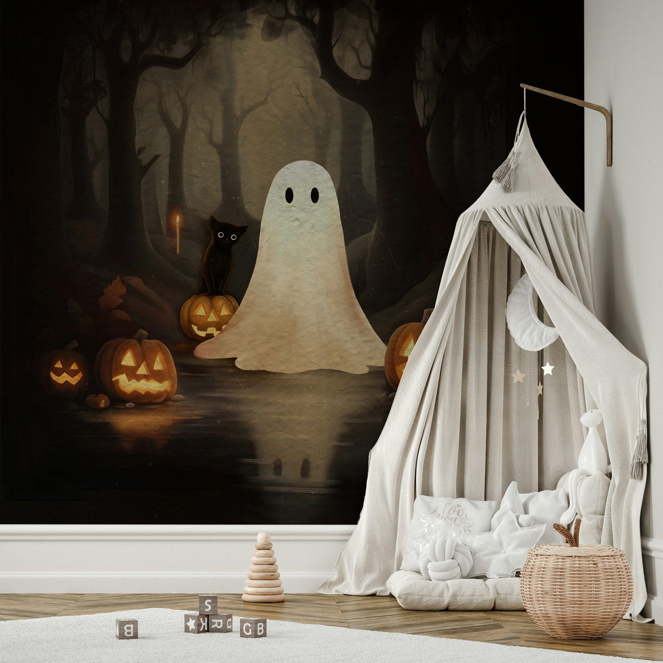 Ghost and Black Cat Wall Mural for bedroom