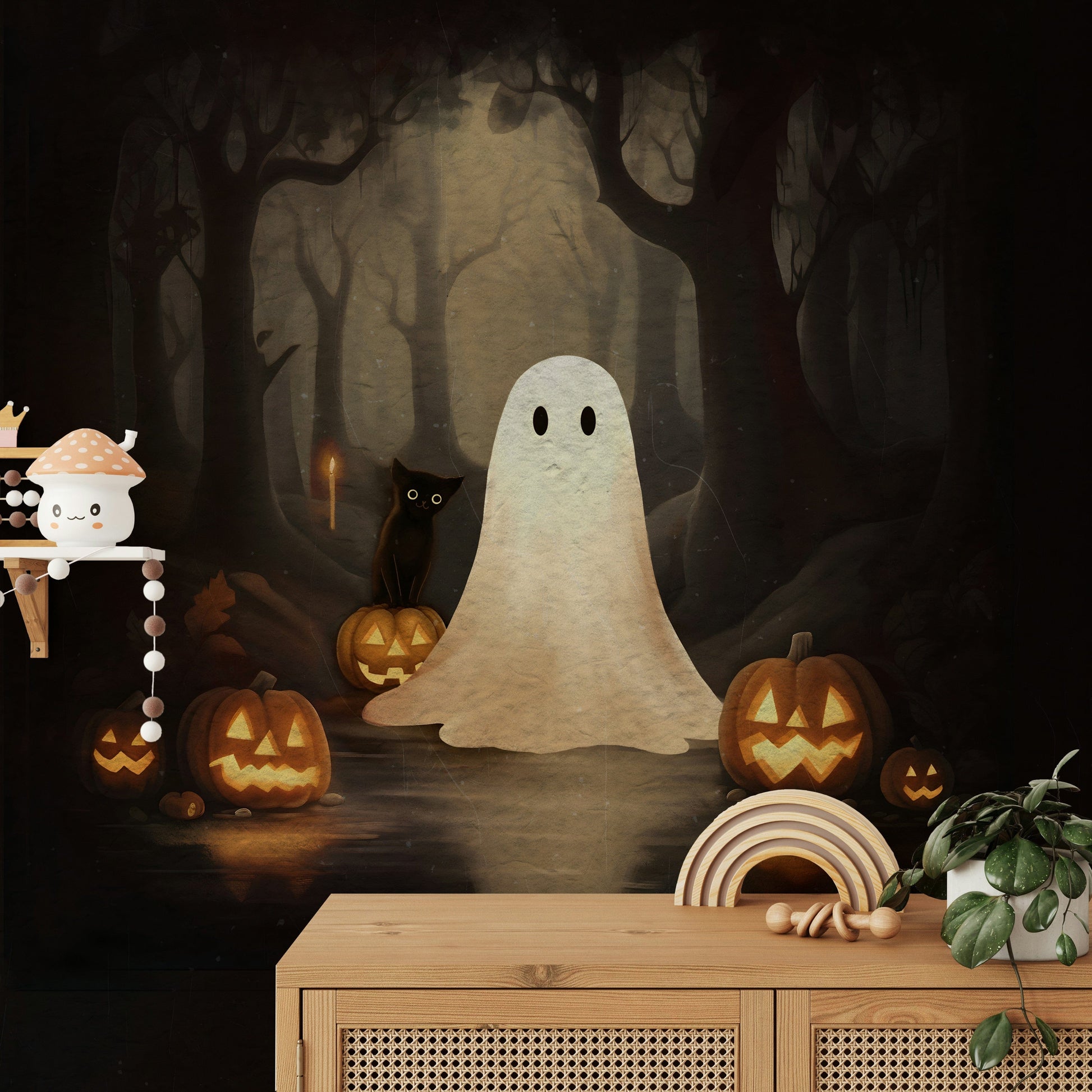 Ghost and Black Cat Wall Mural home design
