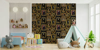 Wallpaper with portraits of animals in gilded, aristocratic style.

