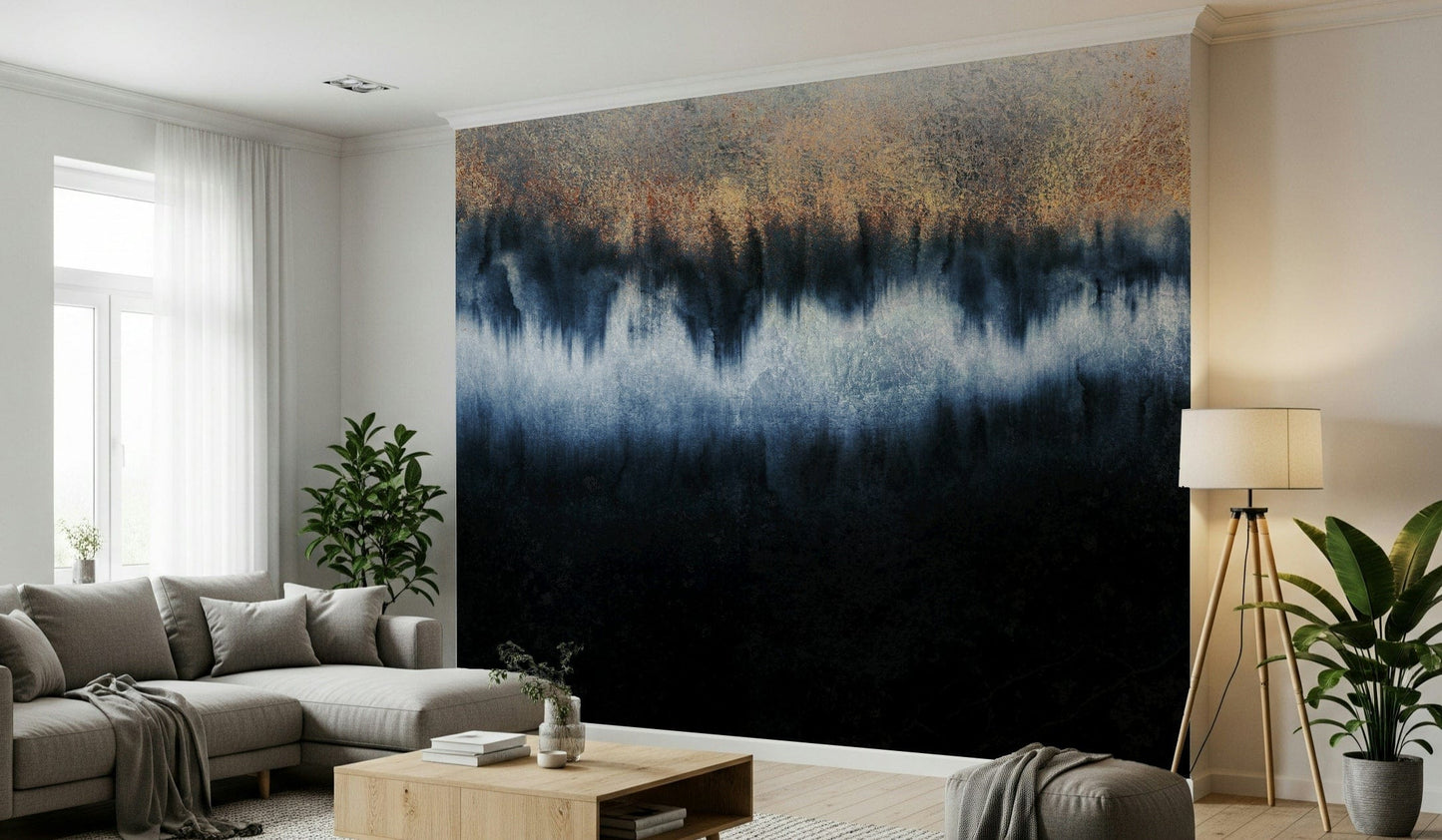 A calming abstract design wallpaper mural that defines a space.