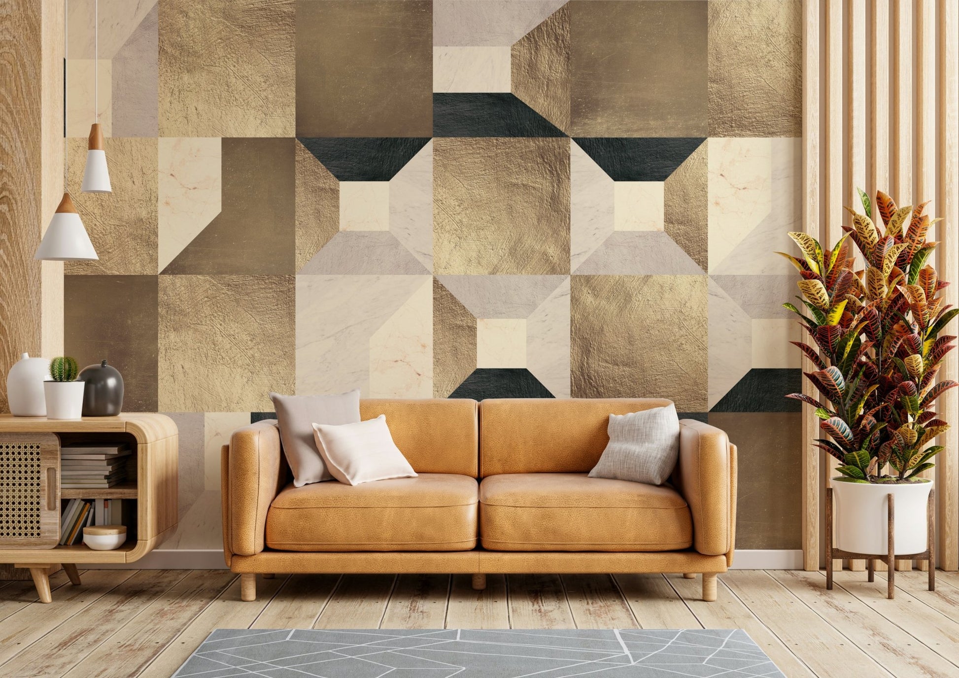 The colors are a sophisticated palette with gold or metallic accents on a dark background.

