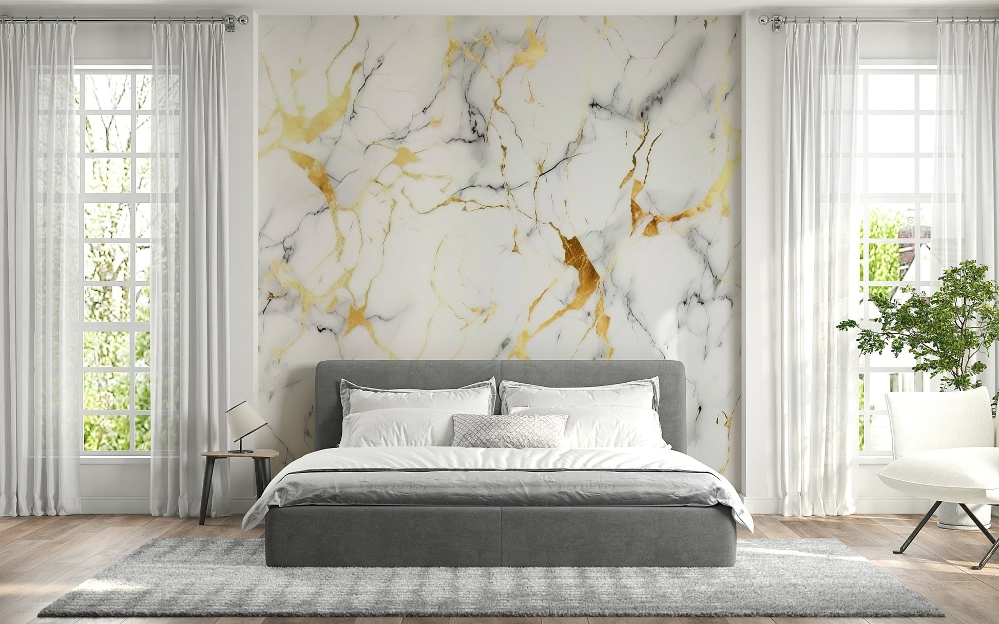 Decorative mural featuring swirling marble patterns accented with subtle gold shimmer.
