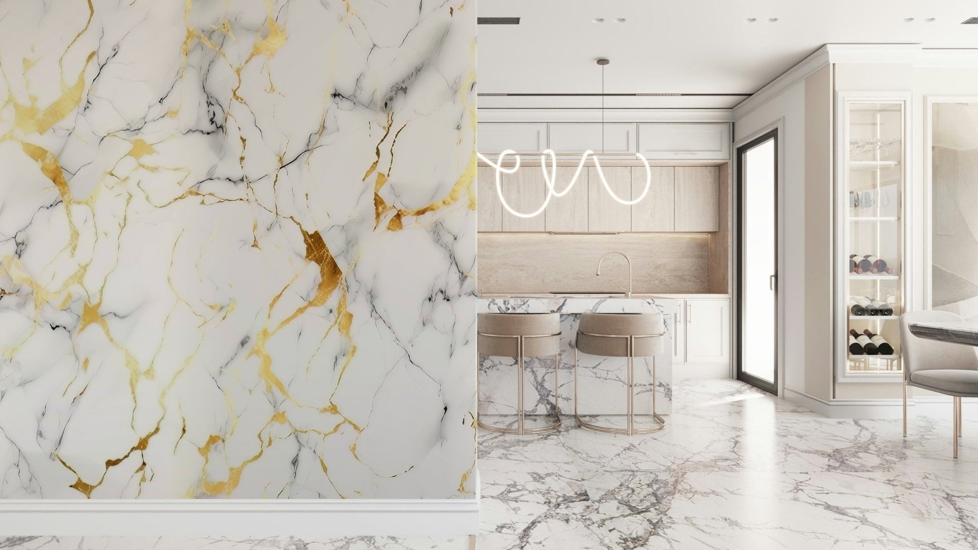 Gilded Marble Swirl Wall Mural — luxurious marble textures with intricate golden swirls.