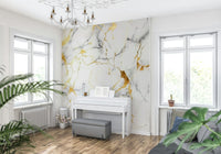 Gilded Marble Swirl Wallpaper — elegant flowing marble veins with luxurious gilded touches.