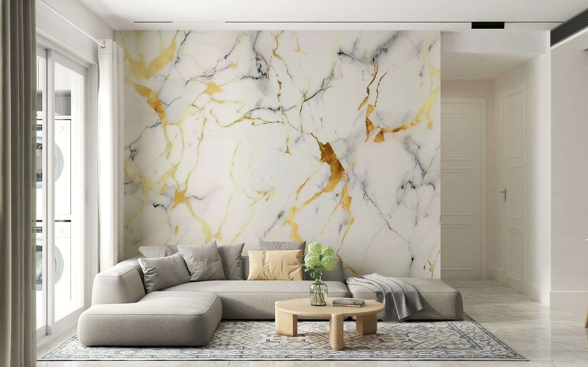 Gilded Marble Swirl Wall Mural featuring swirling marble textures with gold accents.