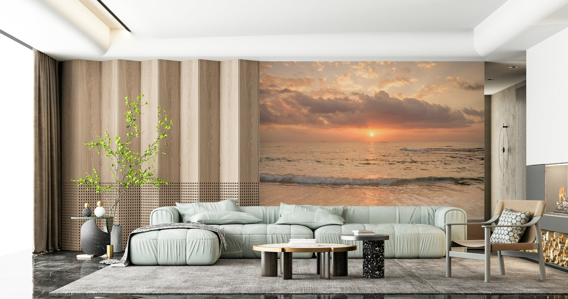 Tranquil Gilded Shores at Dusk wallpaper for walls, perfect for relaxation spaces.