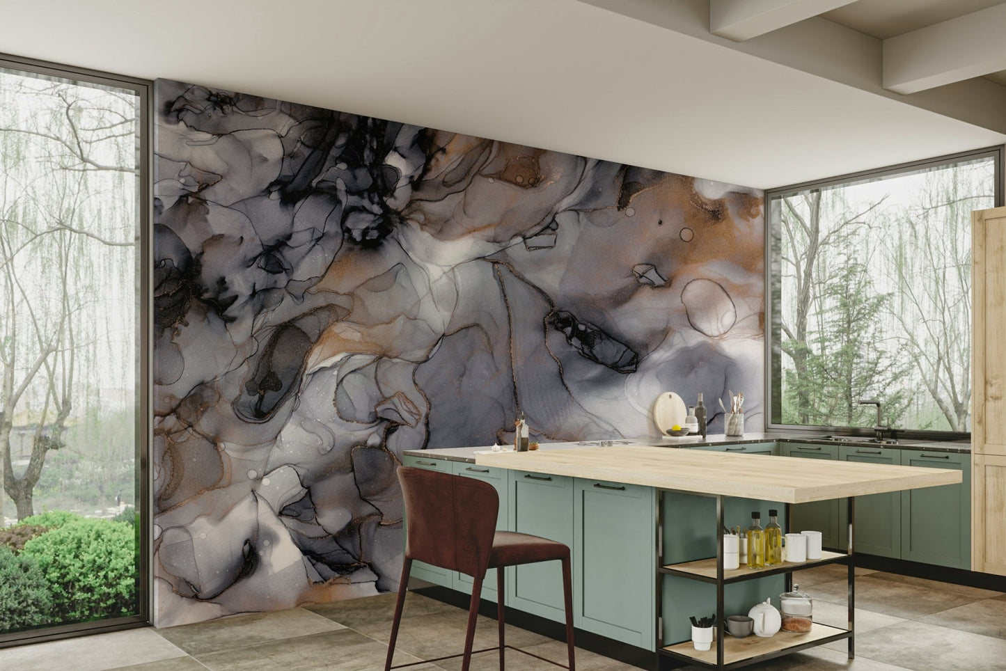 Elegant gold accents on a smoky gray background

