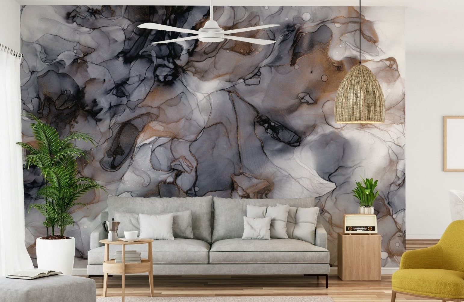 Gilded Smoke Wall Mural with smoky dark hues

