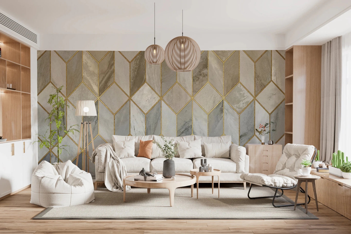 Gilded Stone Cubes Wall Mural