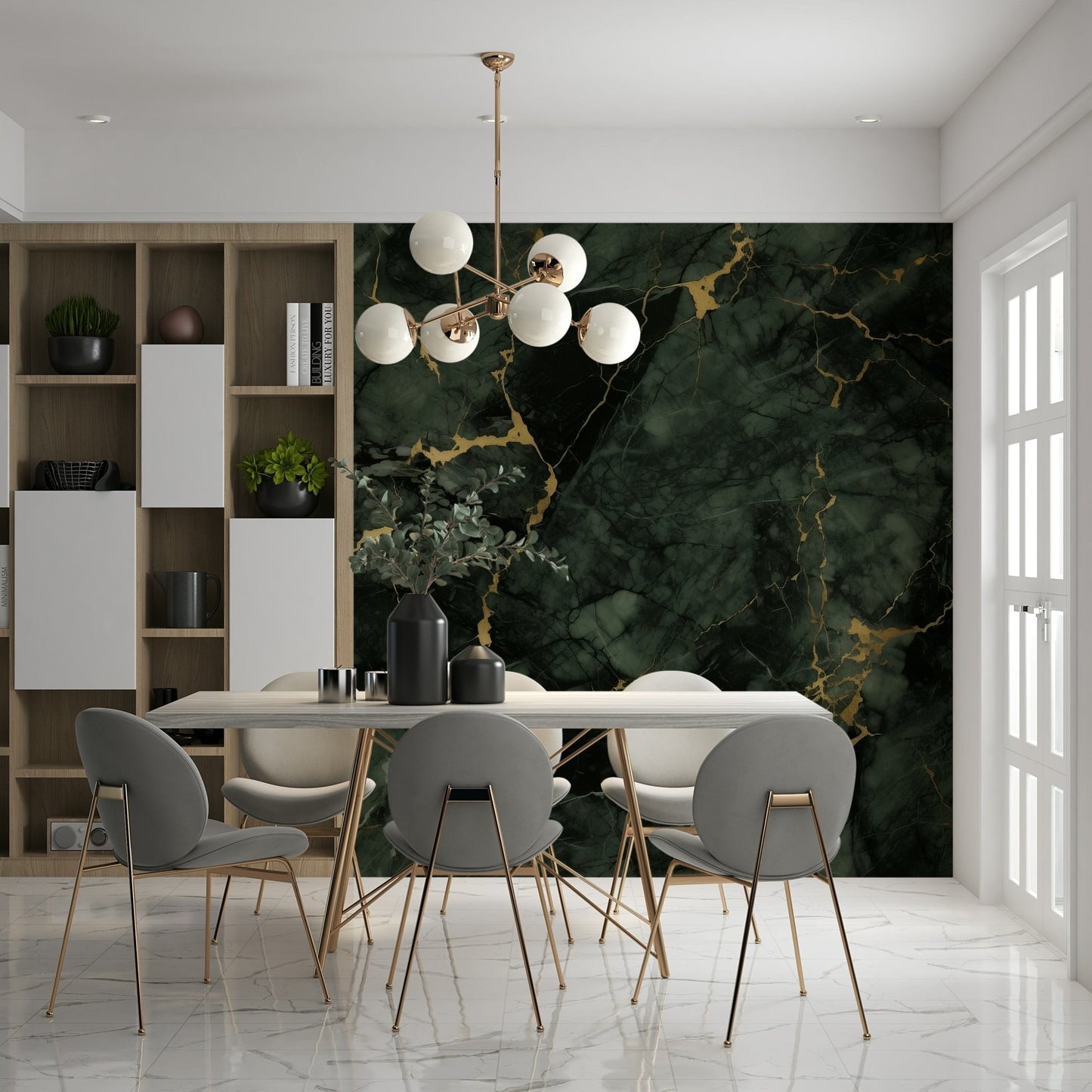 Stone-inspired wallpaper showcasing elegant gold-veined stone patterns for luxurious interiors.