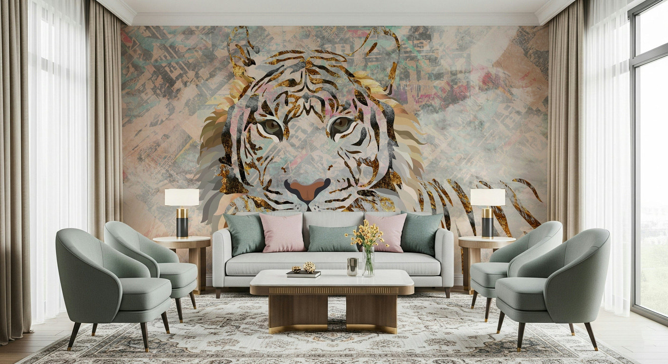 Gilded Tiger Collage Wall Mural -2466698
