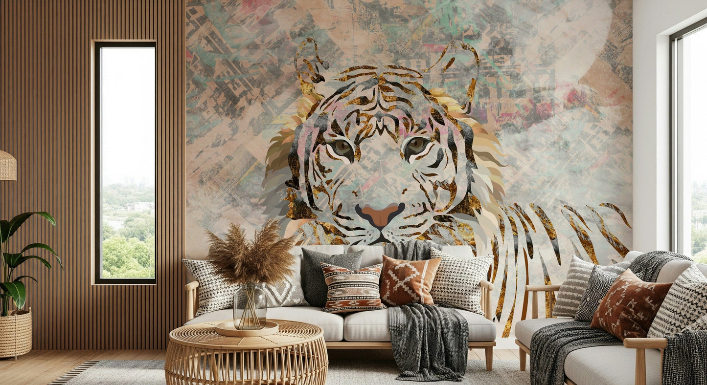 Gilded Tiger Collage Wall Mural -2466698