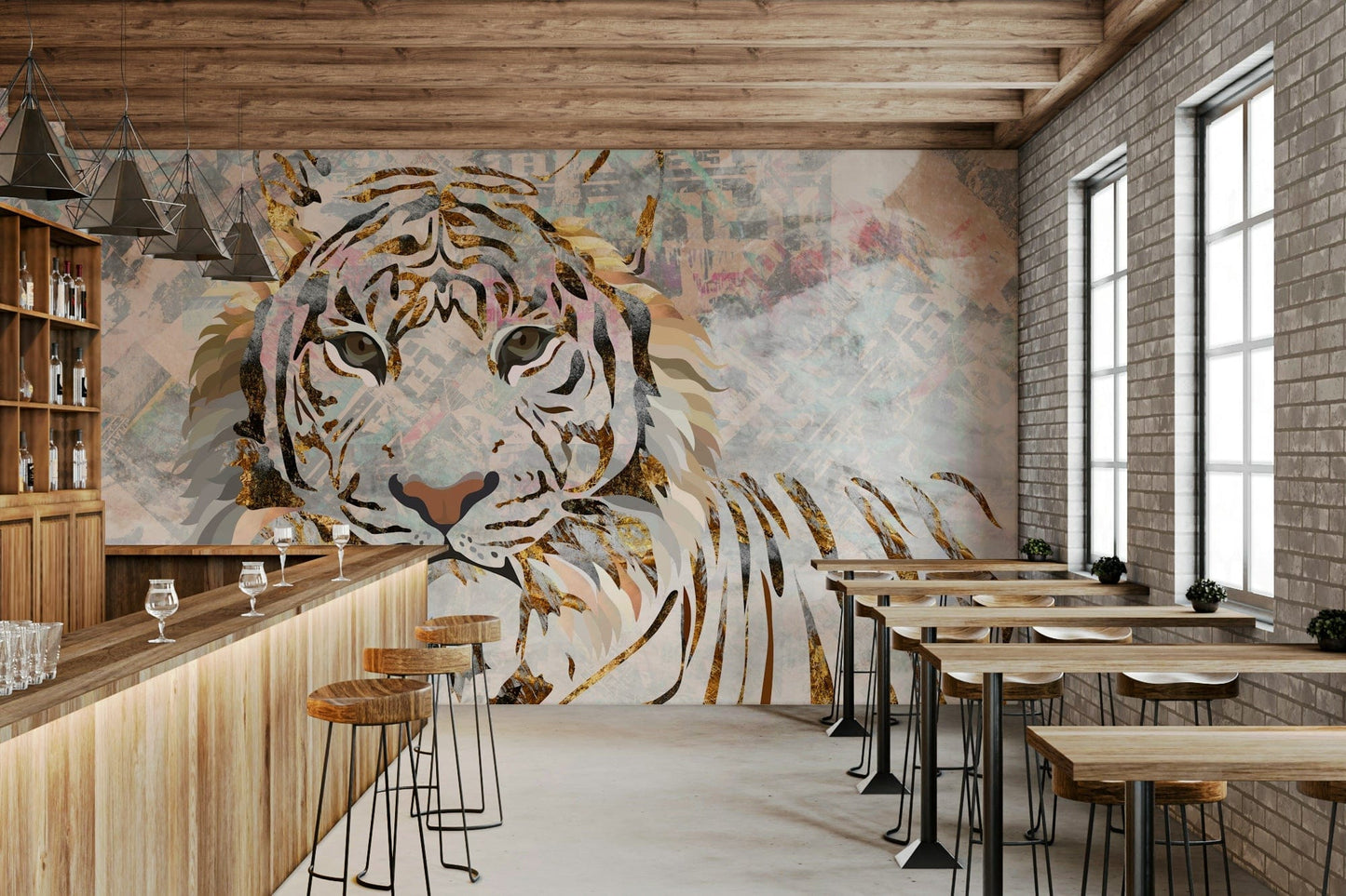 Gilded Tiger Collage Wall Mural -2466698