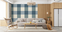 Gingham Dusty Blue Linen Texture Country Wallpaper⁠