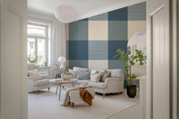 Gingham Dusty Blue Linen Texture Country Wallpaper⁠