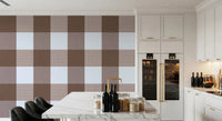 Gingham Mocha Borwn Linen Texture Country Wallpaper⁠