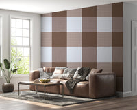 Gingham Mocha Borwn Linen Texture Country Wallpaper⁠