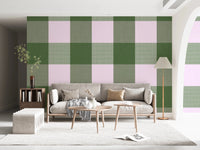 Gingham Sage Linen Texture Country Wallpaper⁠