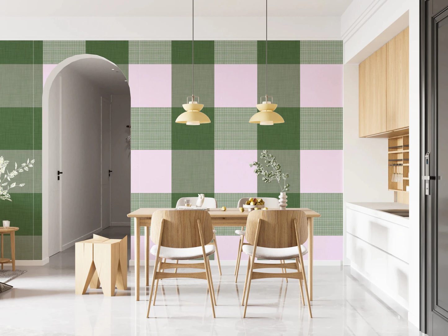 Gingham Sage Linen Texture Country Wallpaper⁠