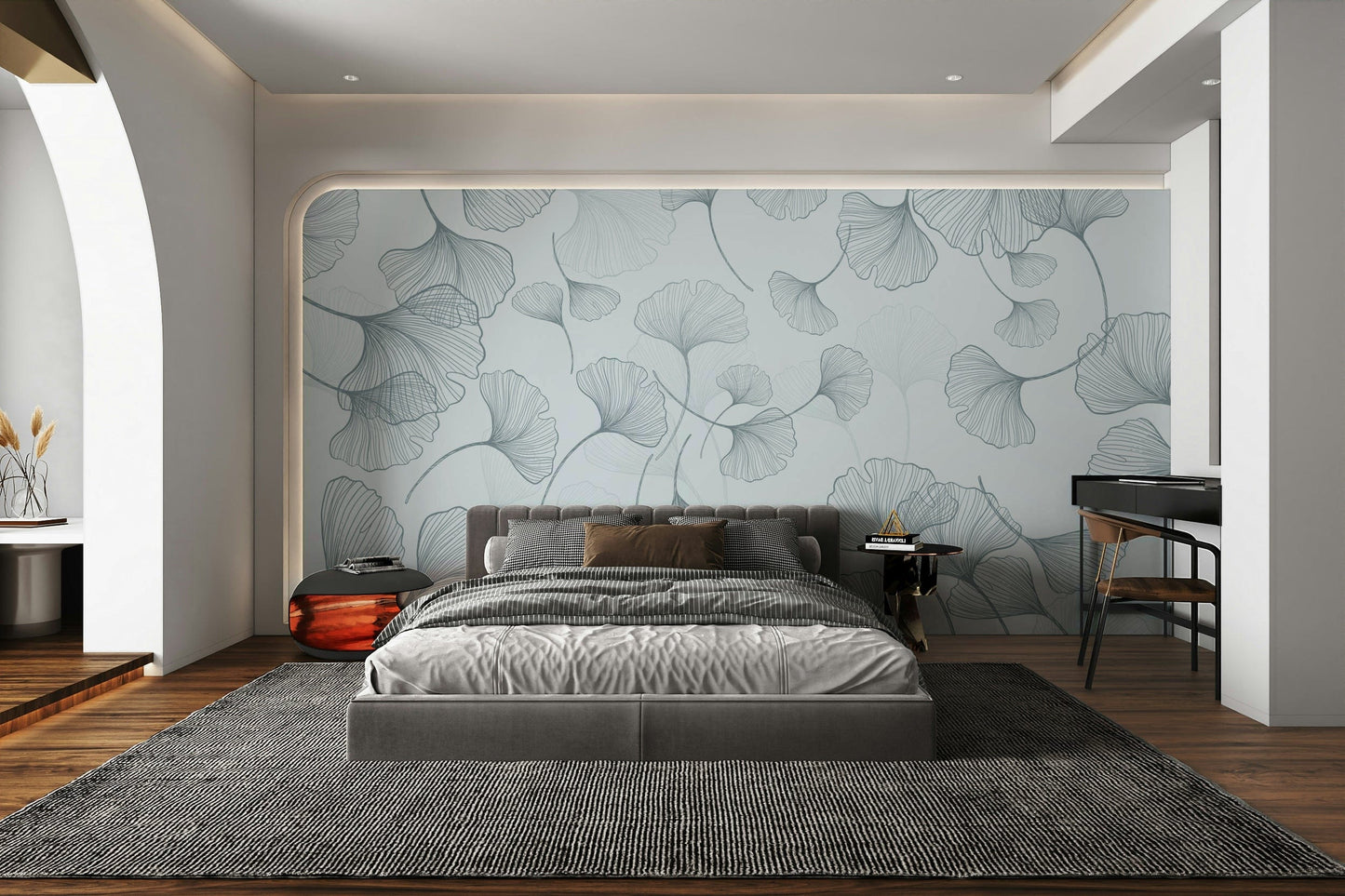 The colors are soft and gentle, with pale grays, whites, and muted tones.

