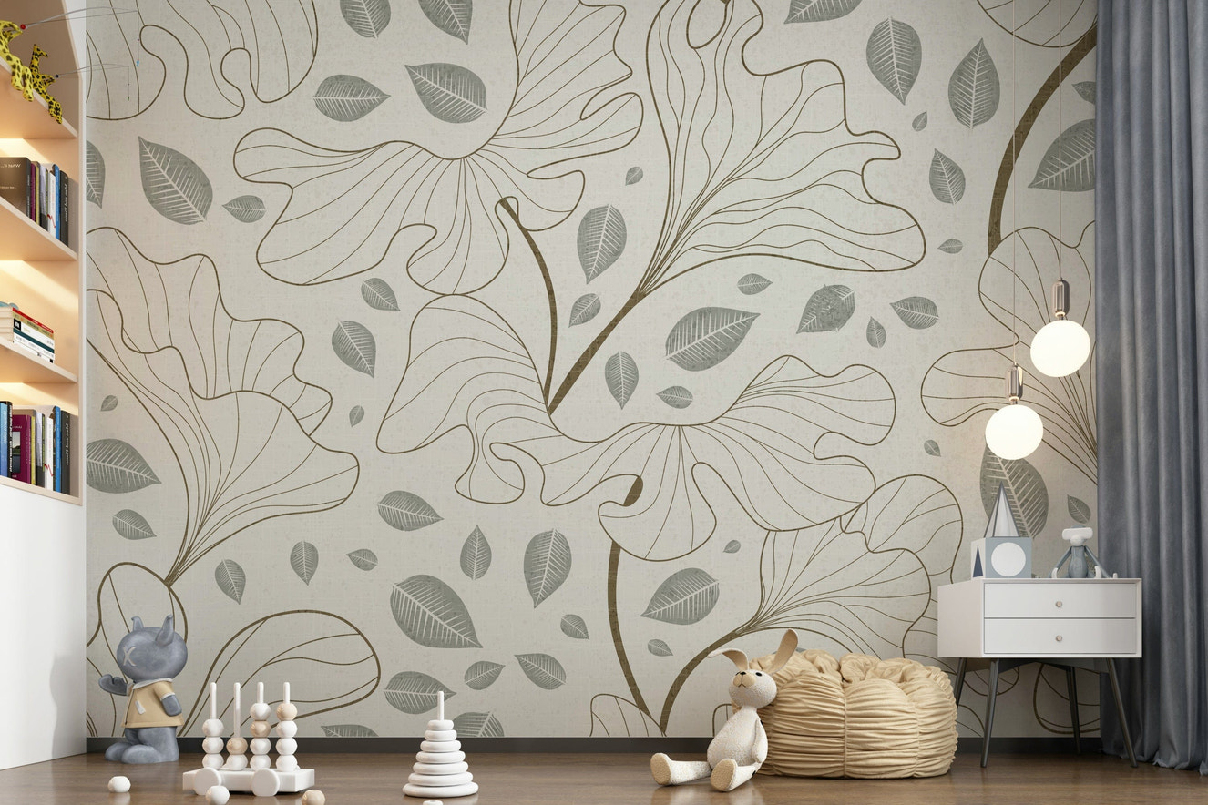 Timeless Ginkgo Garden wallpaper: elegant neutral floral wall mural.