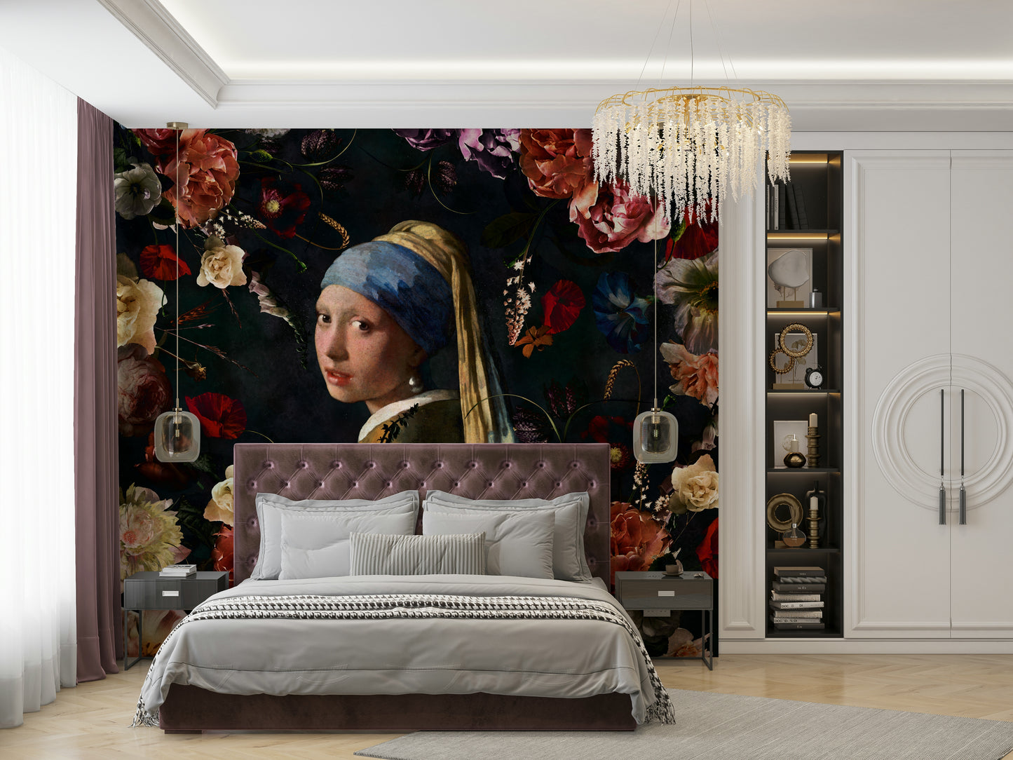 Girl with a Pearl Earring floral wall mural


