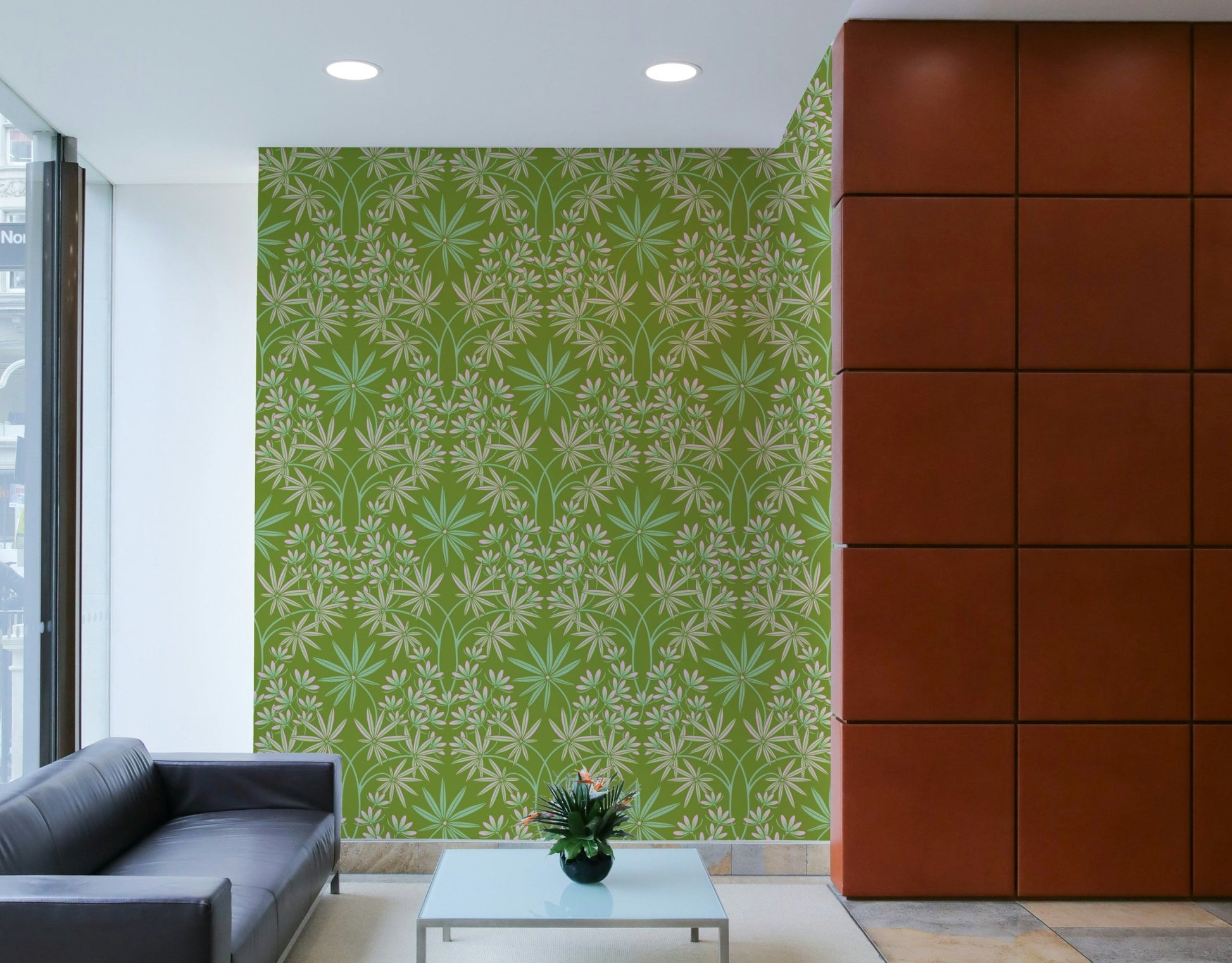 Floral damask pattern wallpaper.

