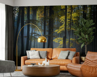 Shadowy forest floor featured in Glimmering Forest Woodland scenic print.