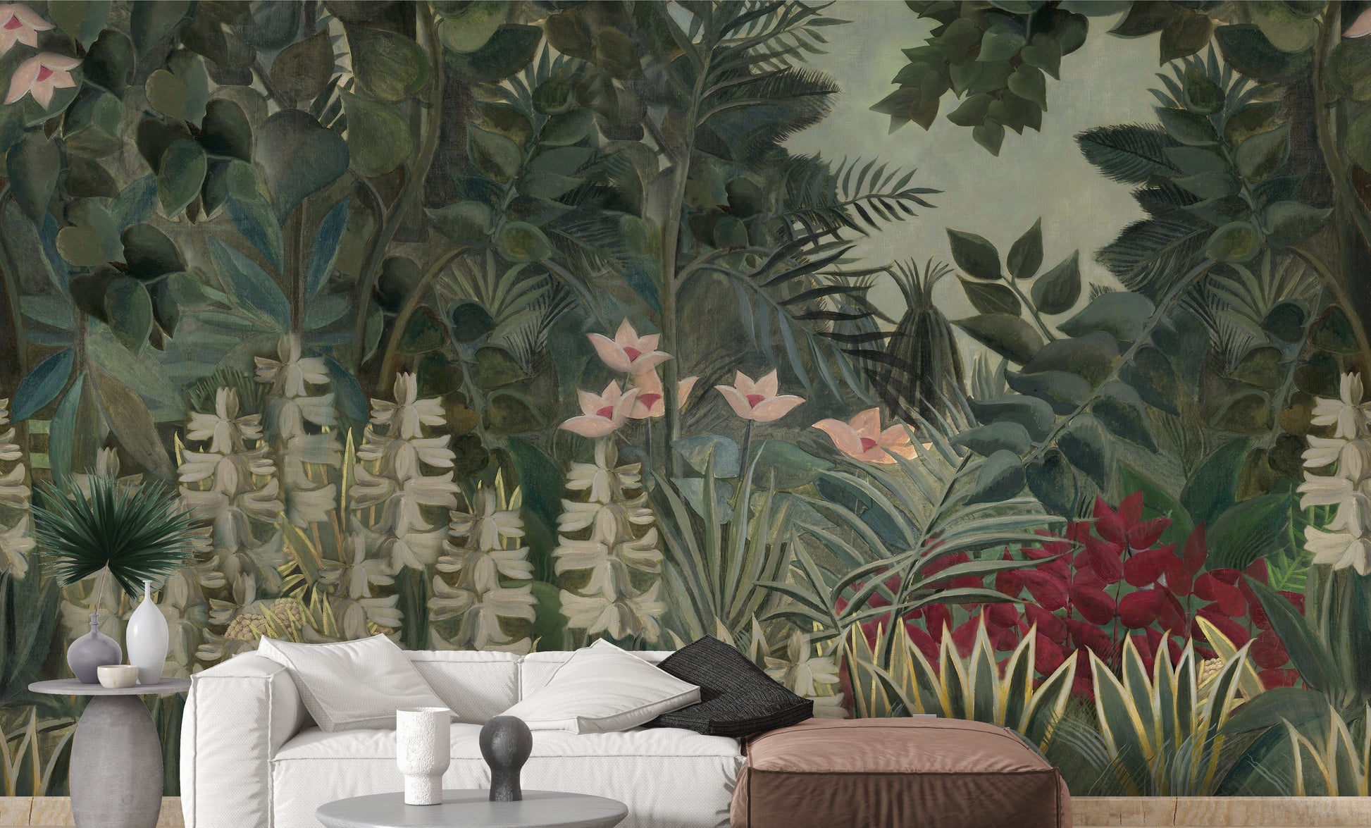Green watercolor forest wallpaper mural
