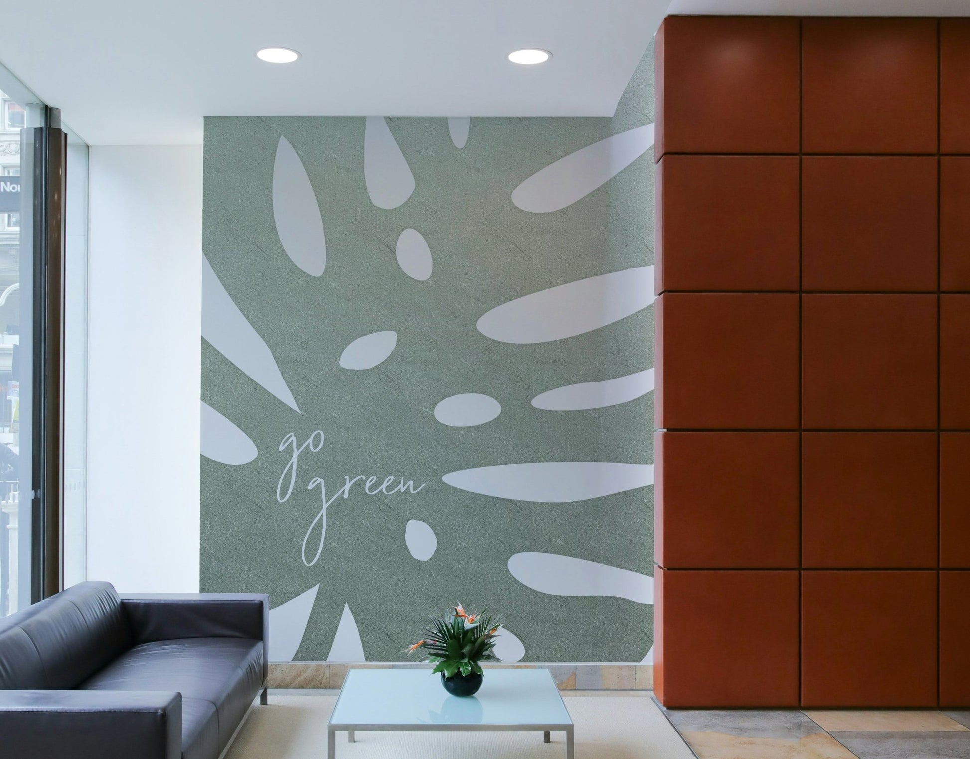 Fresh green foliage wall mural for bedroom decor

