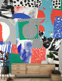 A graceful subtle geometric wall mural in cool, natural tones.

