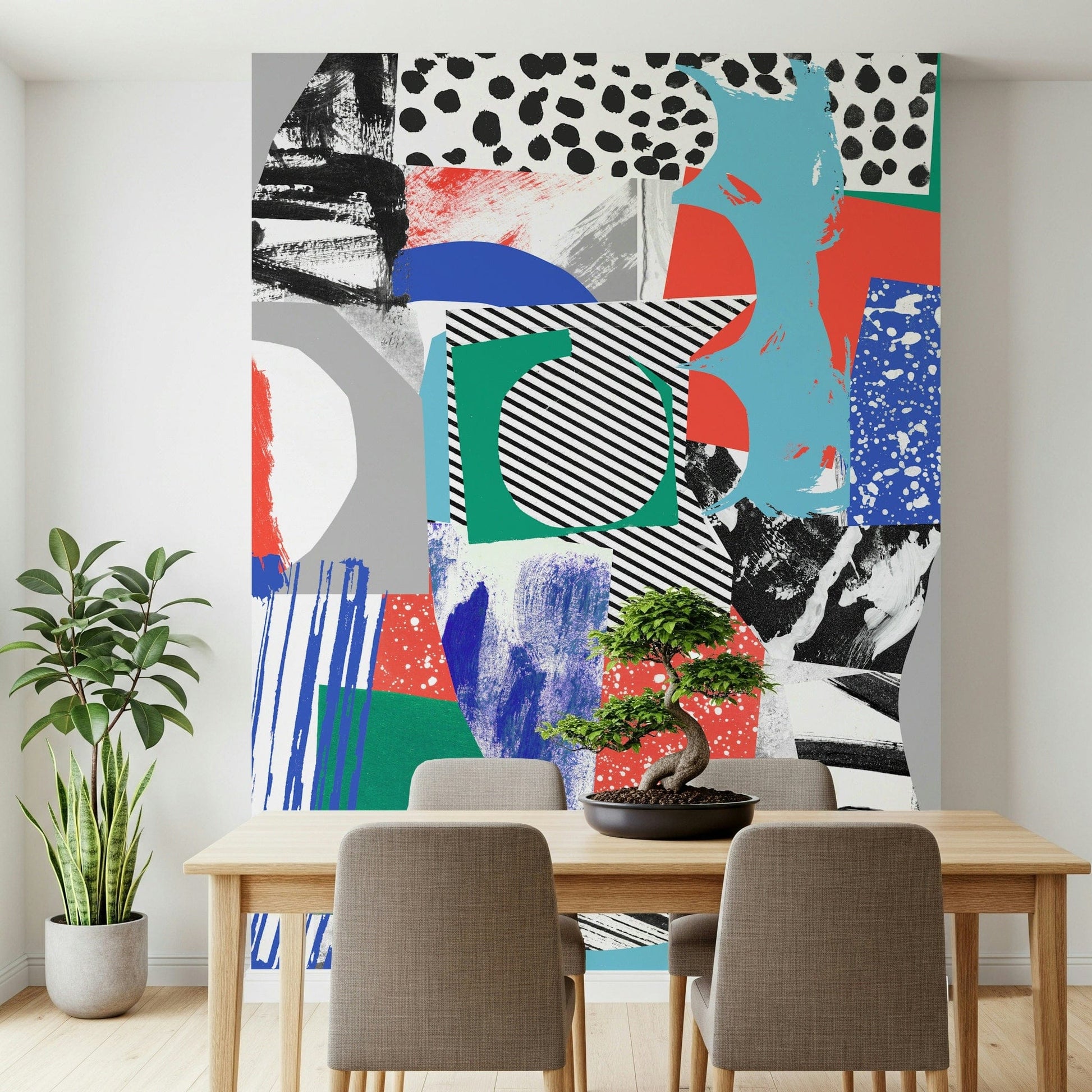 An artistic abstract ascension mural on minimalist wallpaper.

