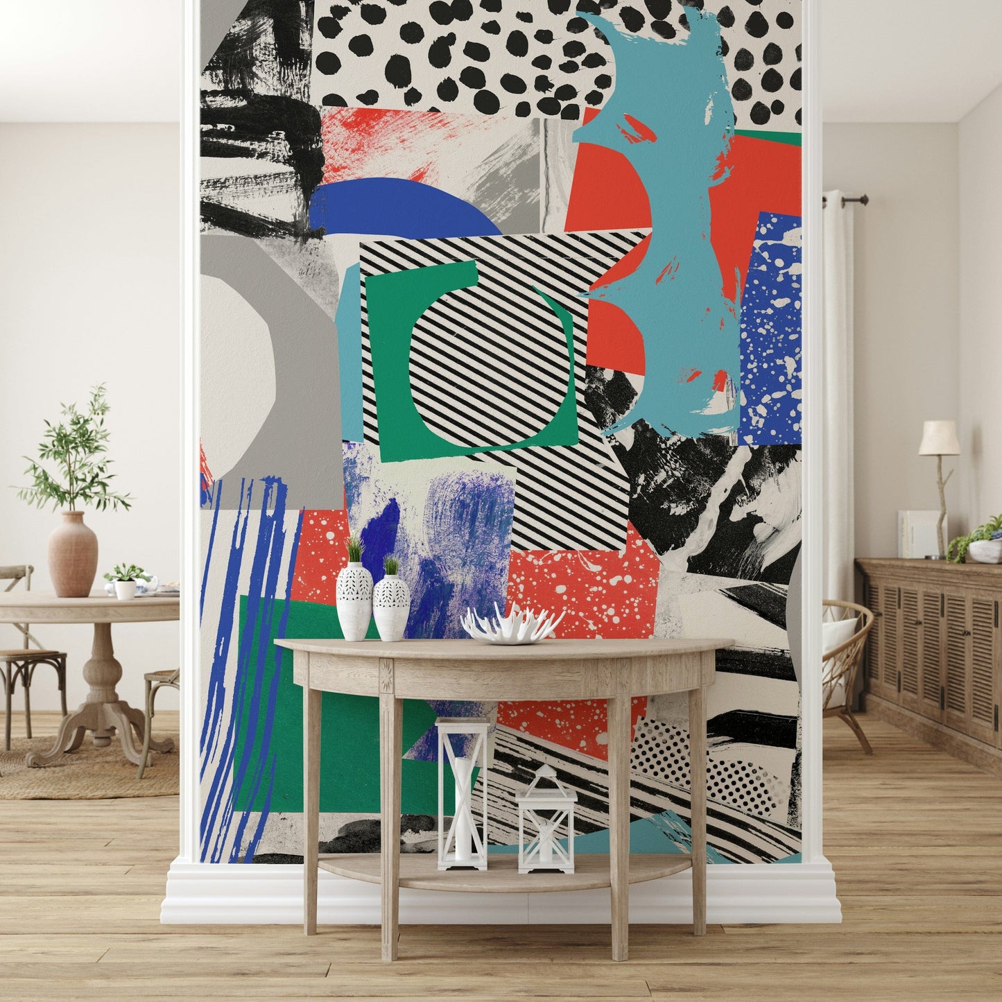 A beautiful abstract geometric wallpaper mural with vertical lines.


