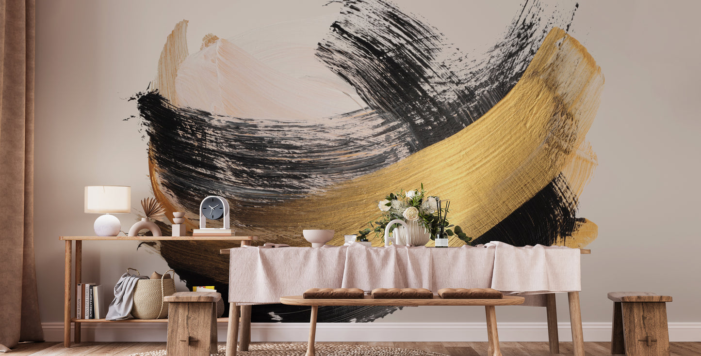 Gold and Noir Brushstroke Elegance Wall Mural - Giffywalls