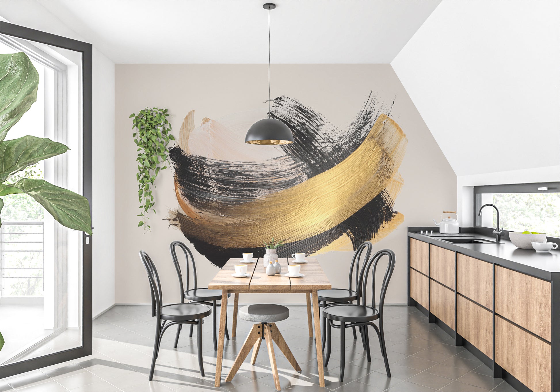 Gold and Noir Brushstroke Elegance Wall Mural - Giffywalls