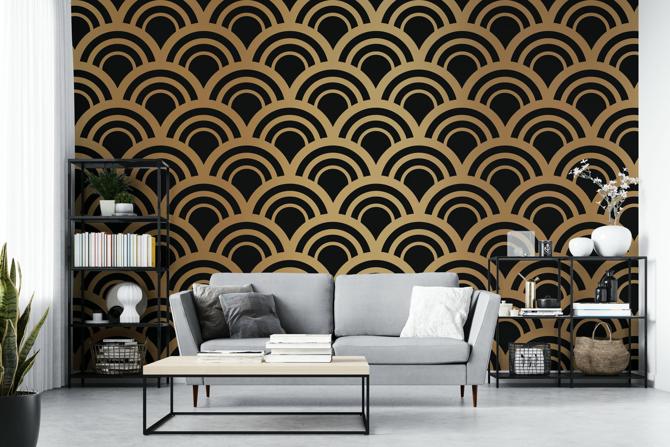 A graceful subtle pattern wall mural in rich, gold tones.


