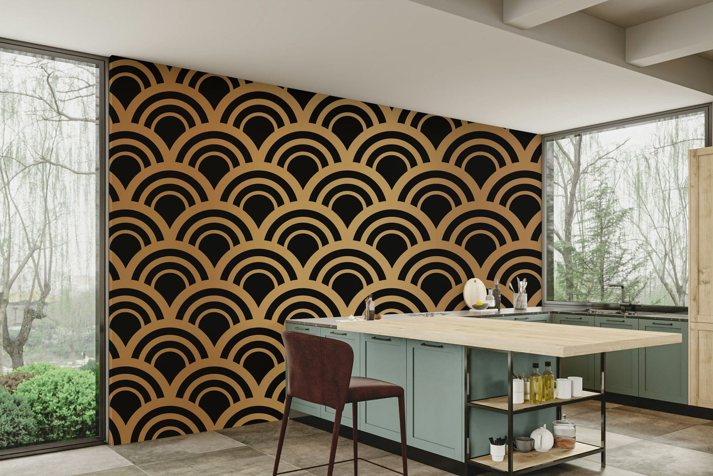 A serene geometric pattern wall mural for opulent decor.

